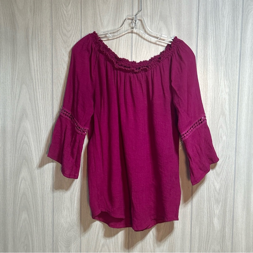 Wrangler Off The Shoulder Fuchsia  3/4 Sleeve Blouse Size Large